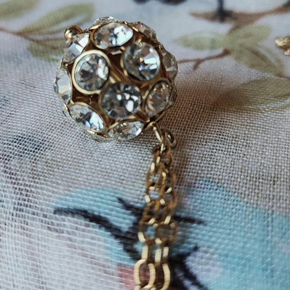 J Crew Single Round Disco Ball Style Rhinestone Pendant Necklace Clear Bezel Set